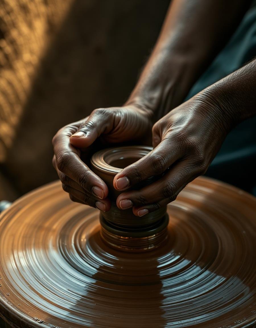 Indian artisan shaping a handmade object